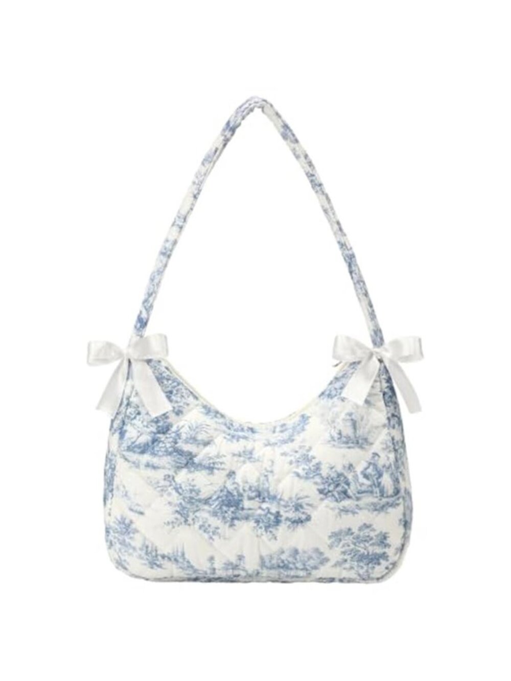 Blue Toile Quilted Shoulder Bag Crossbody Purses for Women